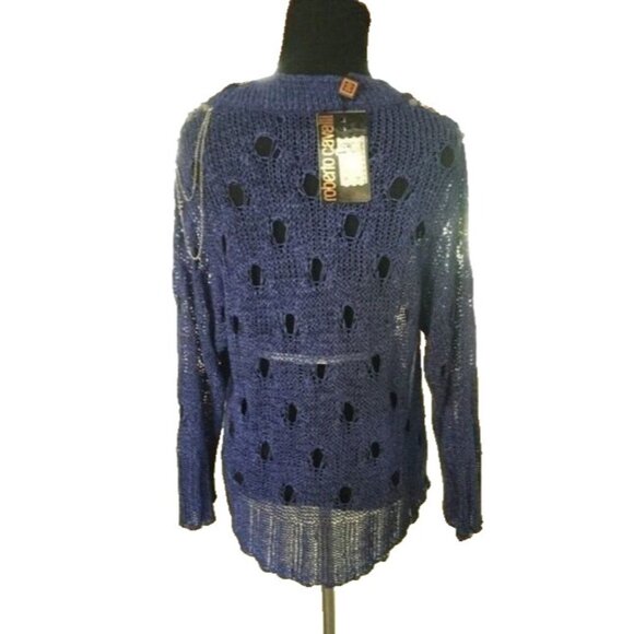 Roberto Cavalli VTG Sweater Designer Open Knit Embellished Sweater Navy Sz M NEW - Picture 5 of 8